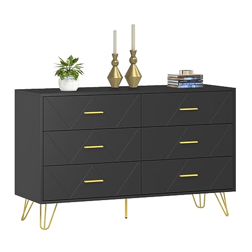 White 6 Drawer Dresser with Metal Handles R40340