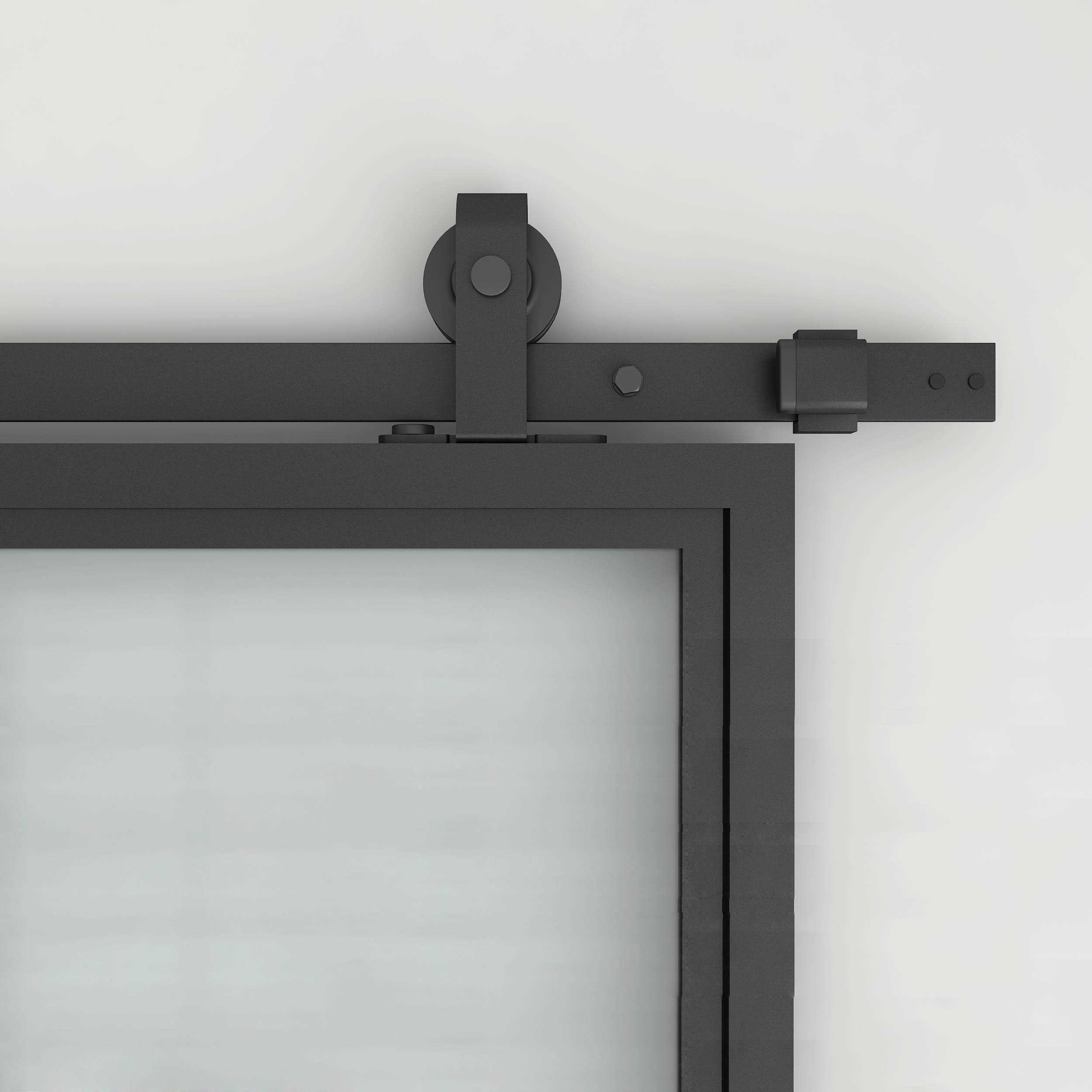 Black Glass Steel Single Barn Door Z47184