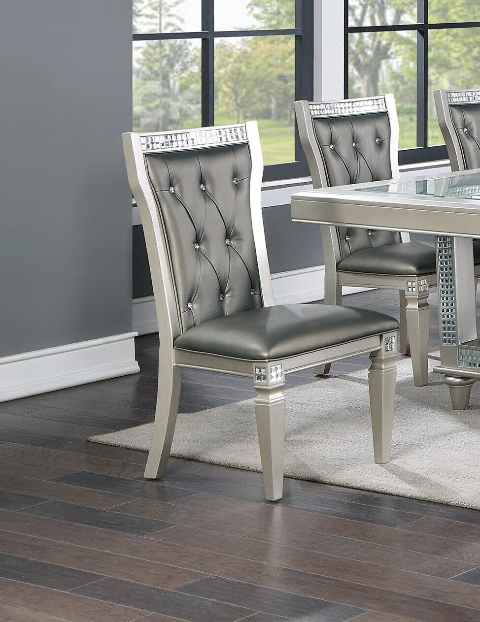 Silver Grey 7pc Dining Table with Glass Insert Top and 6 Side Chairs O88746
