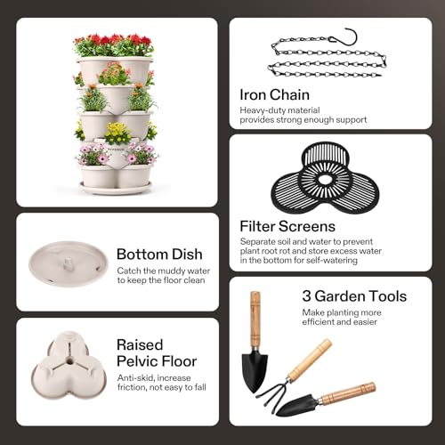 5 Tier Vertical Stackable Planter, Grey I13012