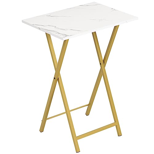 Set of 2 Folding TV Tray Tables, Marble and Gold W2622