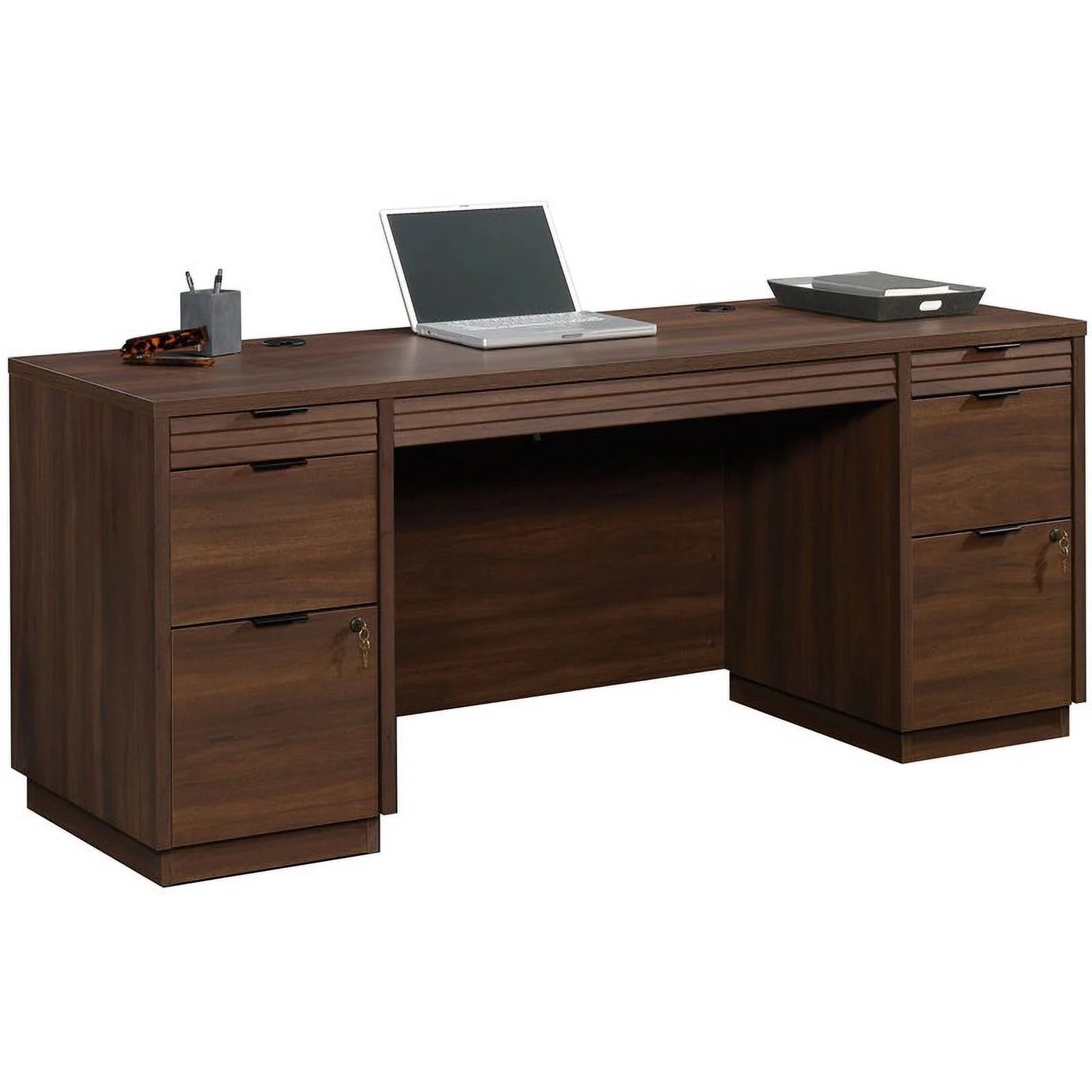 72" Wooden Computer Credenza Desk in Spiced Mahogany V43757