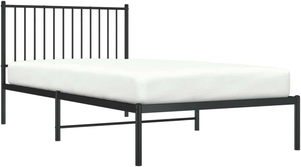 Black Metal Bed Frame with Headboard 39.4"x78.7" V531813