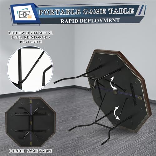 50 inch Foldable Octagon Poker Table with Stainless Steel Cup Holders M62222