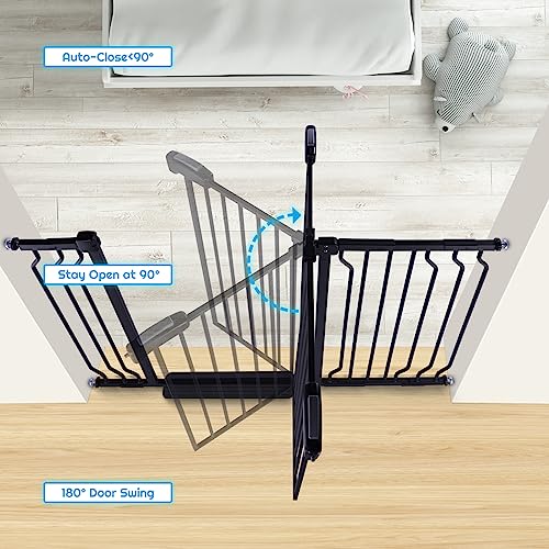 Black Metal Baby Gate with Walk-Thru Auto Close B222826