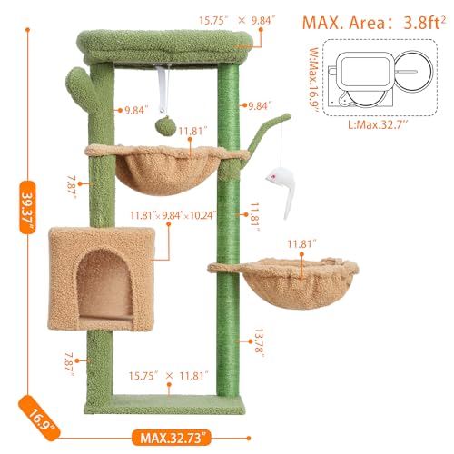 39.4 Inches Cat Tree with Scratching Post, Sisal Pole, Soft Platform, 2 Baskets and Dangling Toy N9954