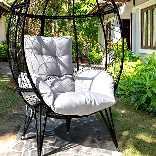 Black Wicker Egg Chair with Stand Cushion R880867