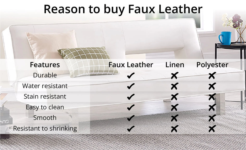 Cream Faux Leather Convertible Futon Sofa E934986