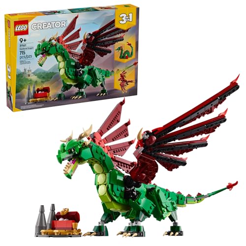 LEGO Creator 3 in 1 Medieval Dragon Toy Building Toy with 3 Build Options D96763