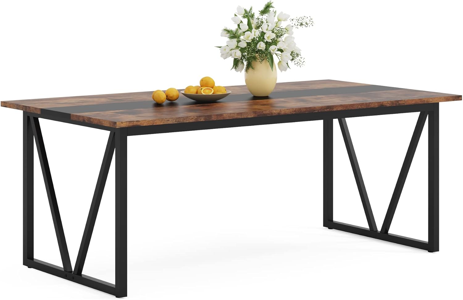 70.8-inch Rectangular Wood Dining Table with Metal Frame B66926