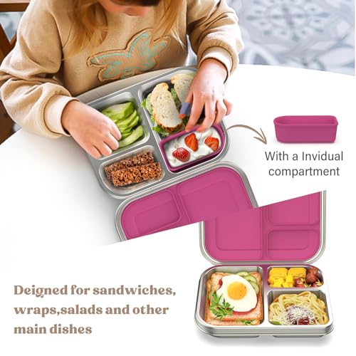 Pink 3 Compartments Leak Proof Stainless Steel Bento Lunch Box N1817