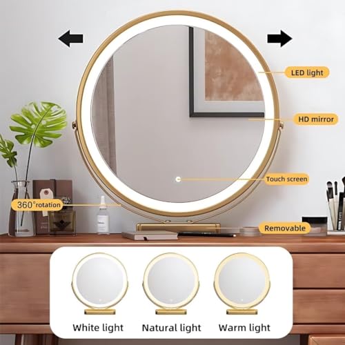 Walnut Color Solid Wood Makeup Vanity Desk with Mirror and LED Lights G60609