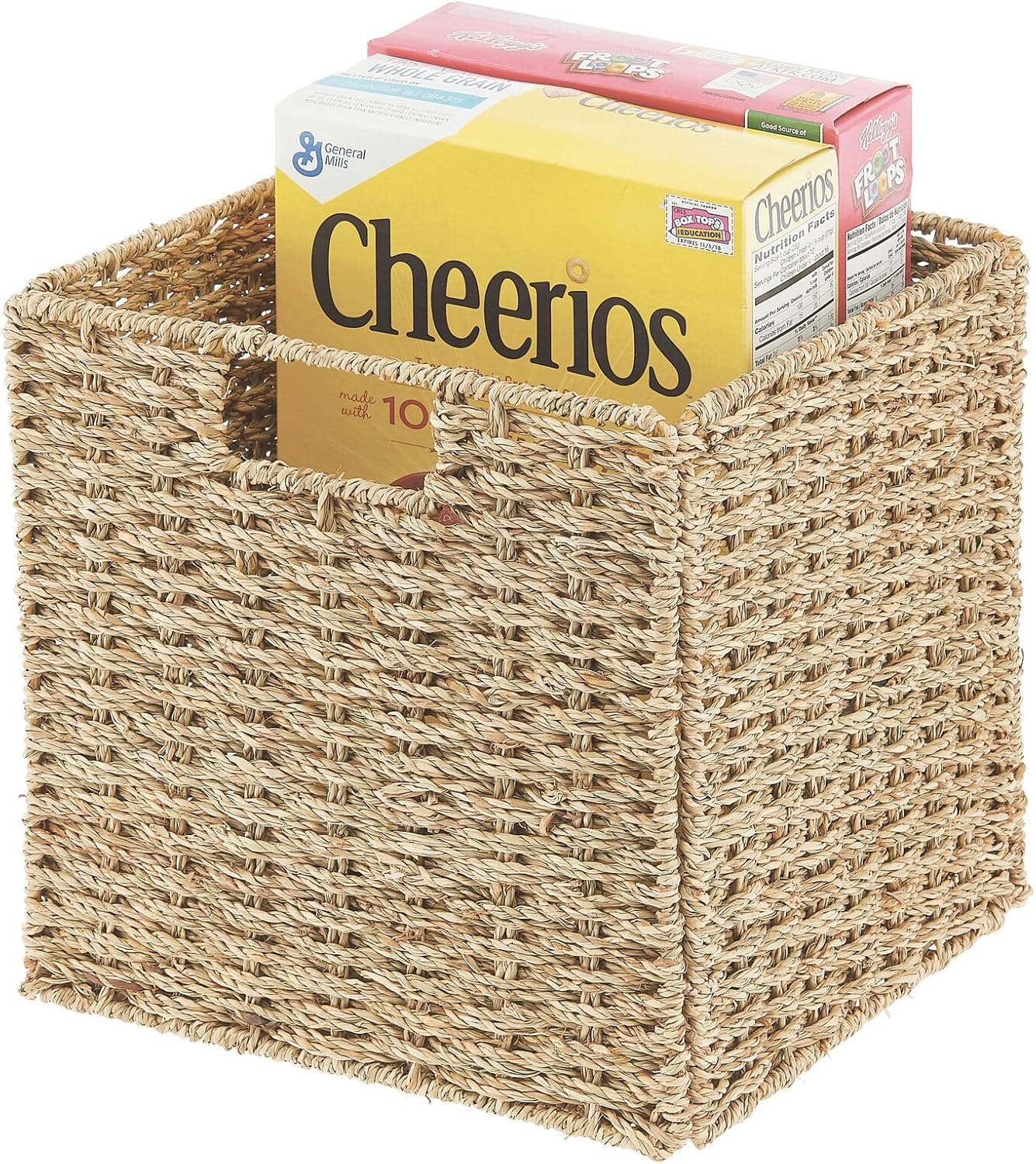 Seagrass Woven Cube Basket Organizer with Handles - 4 Pack - Natural/Tan V530