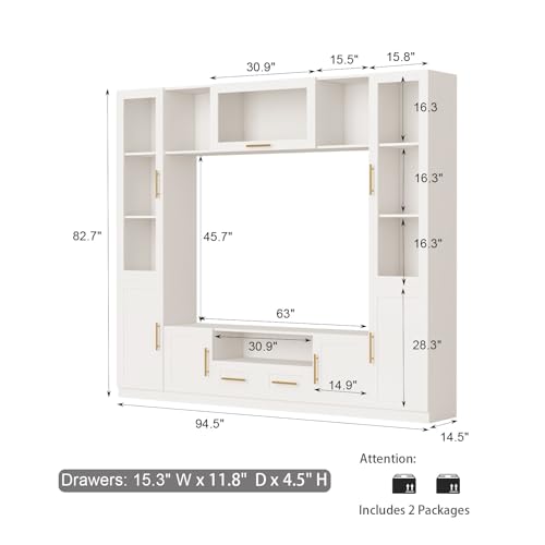 White TV Stand with Glass Doors & Shelves D87077