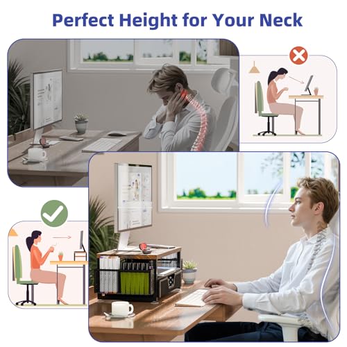 2 Tier Metal Monitor Stand with Drawer and Pen Holder, Black U498144