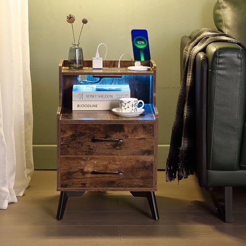 Nightstands Set 2 with Drawers and Solid Wood Legs E18465
