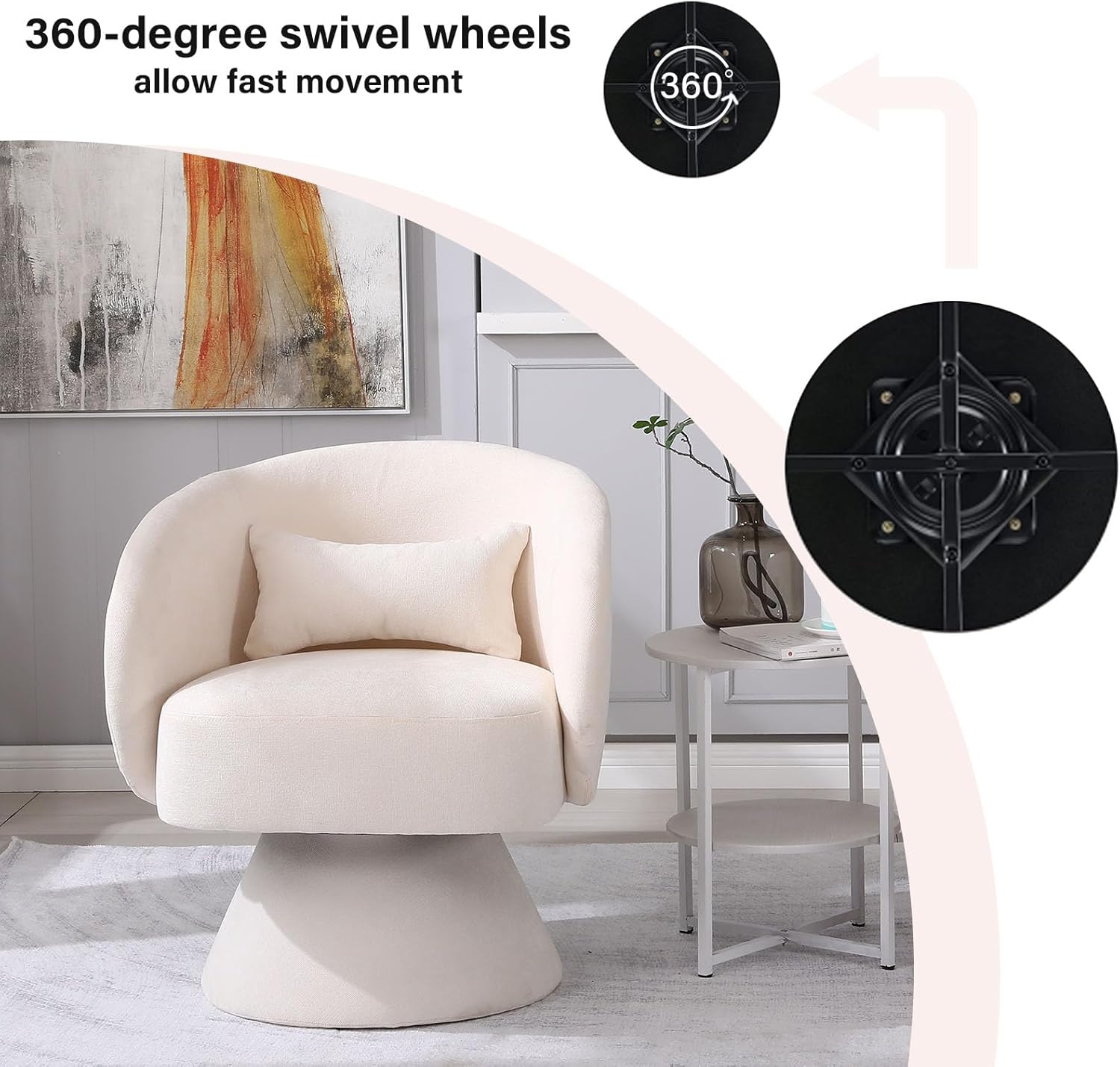 Beige Linen Fabric Swivel Barrel Accent Chair R417