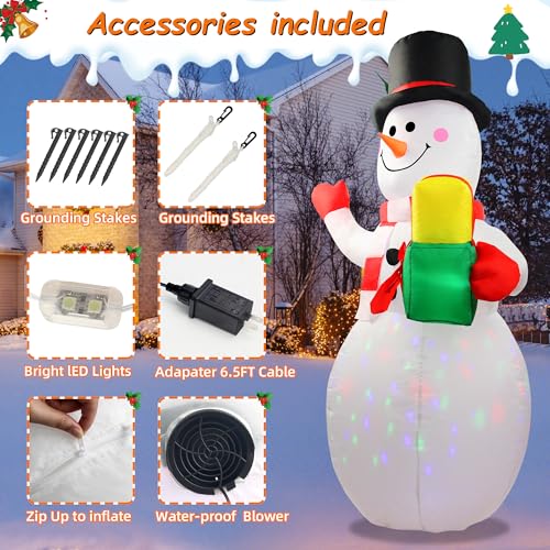 360° Rotating LED Lights 5ft Inflatable Snowman O399415