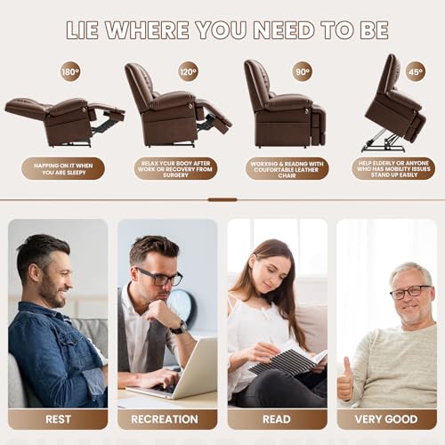 Red Brown Power Lift Recliner Chair with Massage and Heat O360