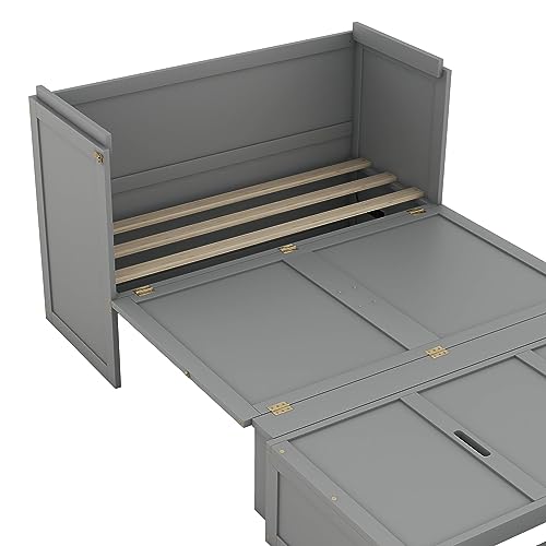 Gray Full Size Murphy Bed with Shelf and Charging Station J67325