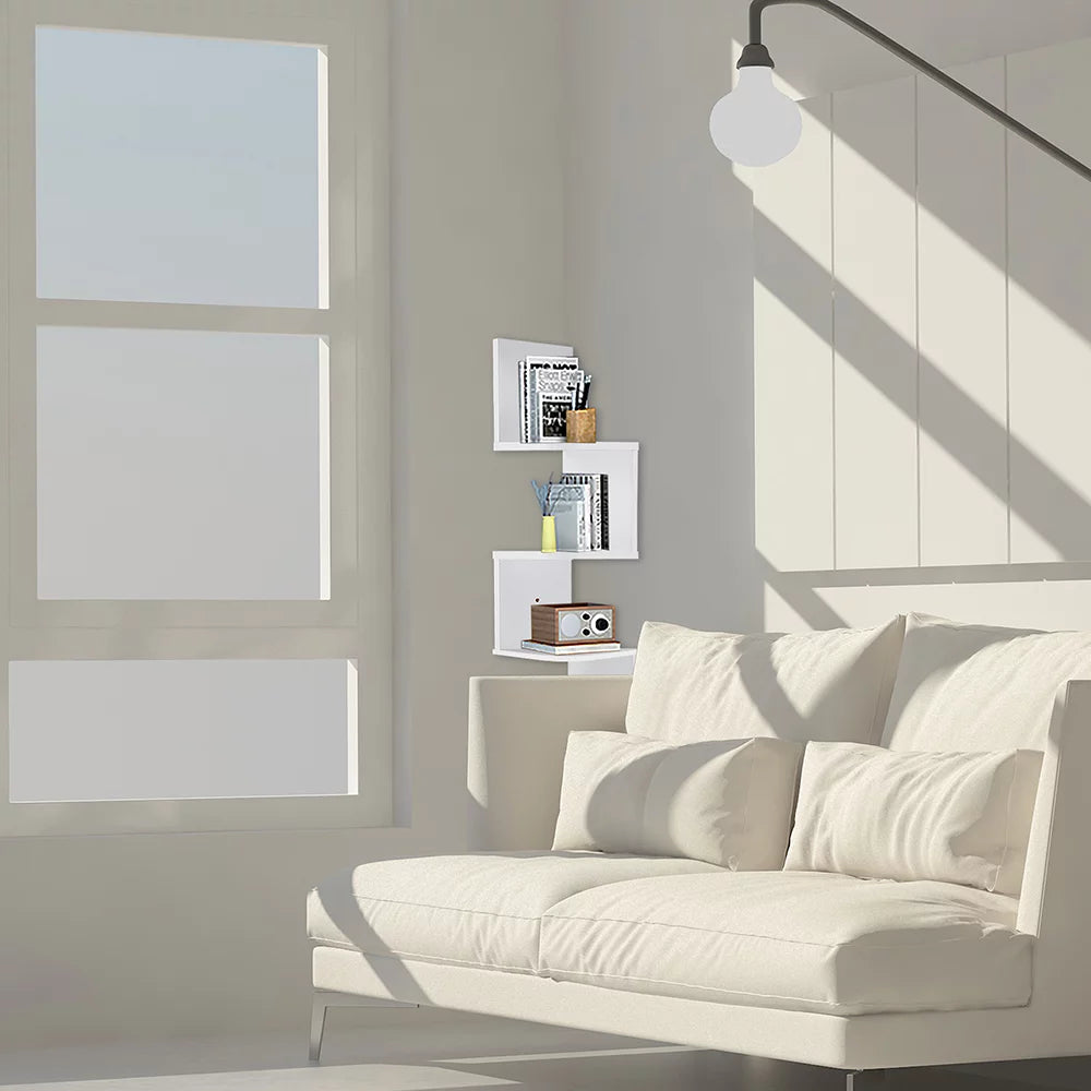 White 3 Tiers Zig Zag Floating Wall Mount Corner Shelf X541