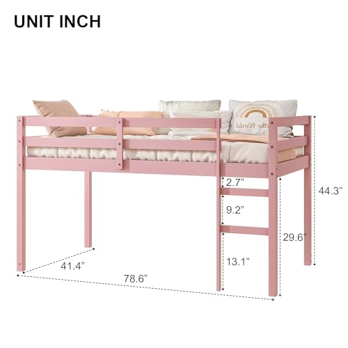 Twin Size Solid Wood Loft Bed Frame with Ladder and Safety Guardrail (White) P903
