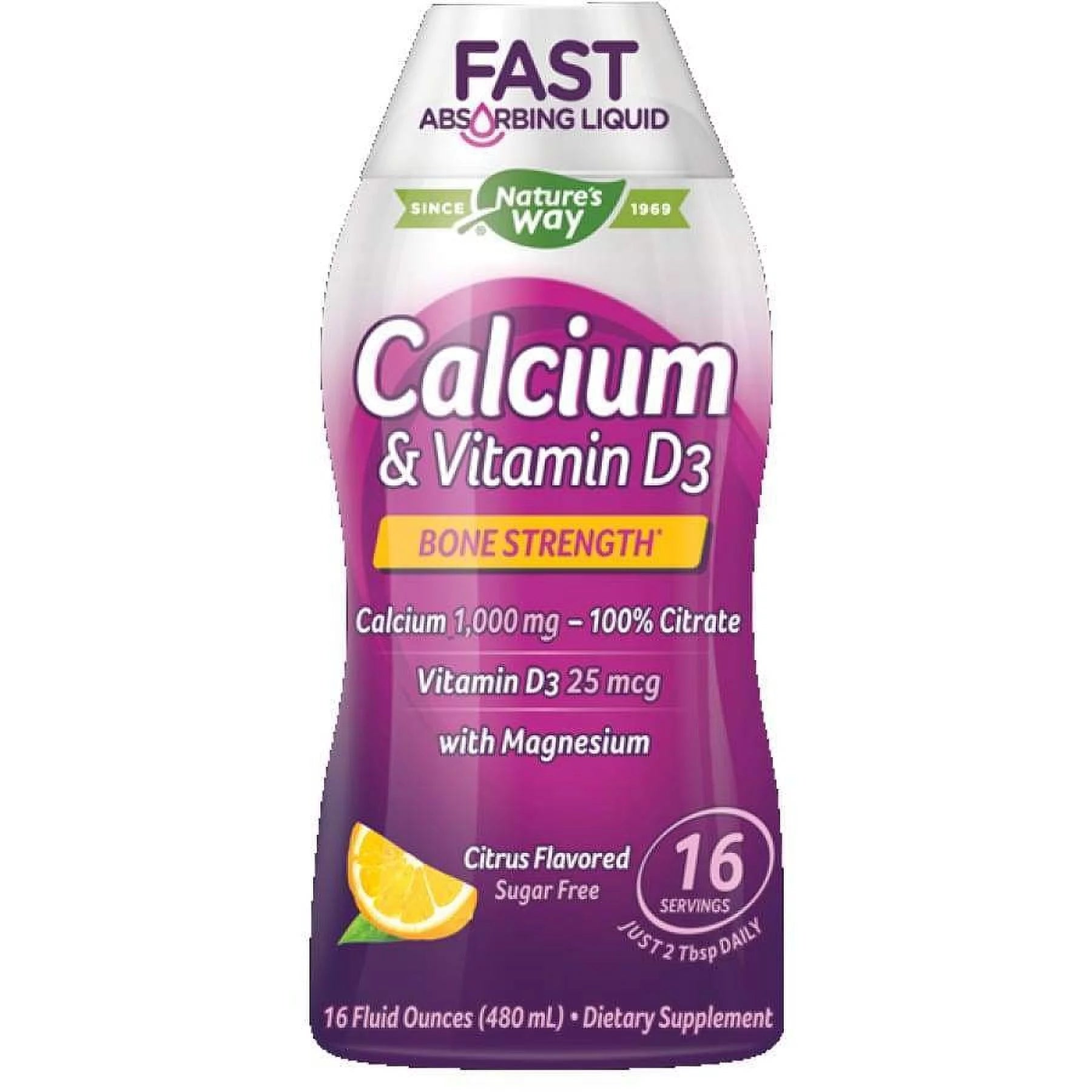 Calcium Citrate and Vitamin D3 Liquid, Natural Citrus, 16 Fl. oz, 6-Pack Z831288