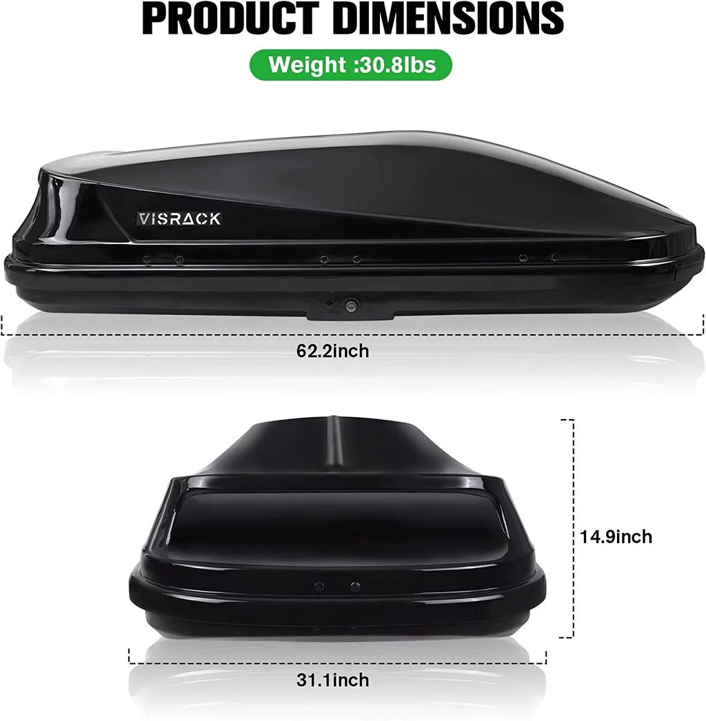 Large Hard Shell Rooftop Cargo Box, 62 x 31 x 15 Inches, 15 Cubic Feet, Black A868