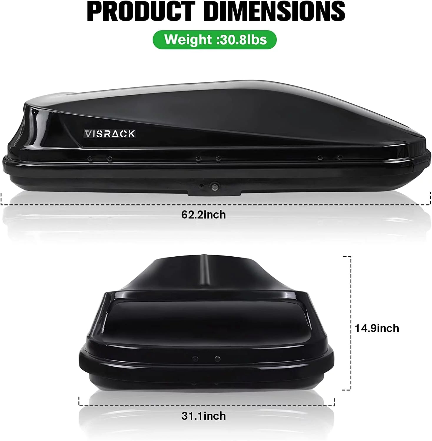 Large Hard Shell Rooftop Cargo Box, 62 x 31 x 15 Inches, 15 Cubic Feet, Black A868