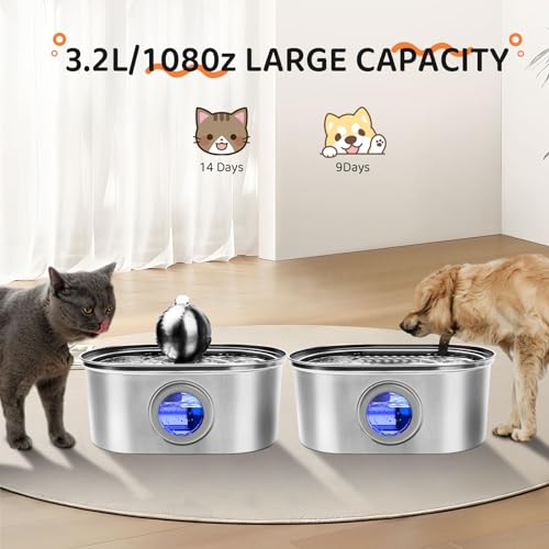 108oz/3.2L Stainless Steel Cat Water Fountain with Water Level Window I288401