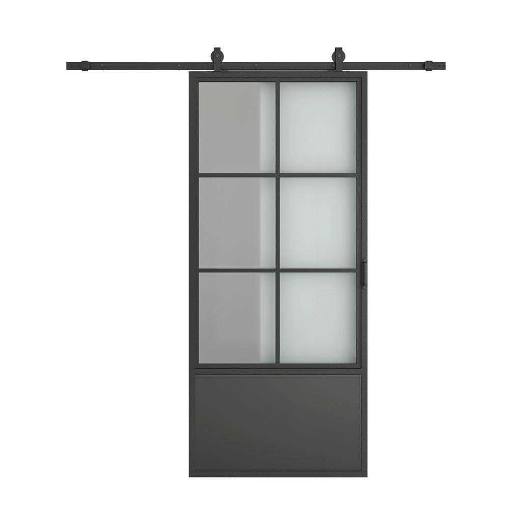 Black Glass Steel Single Barn Door Z47184