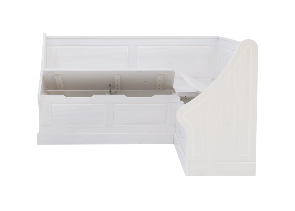 White Wood Corner Dining Bench with Storage, Seats 4 B811