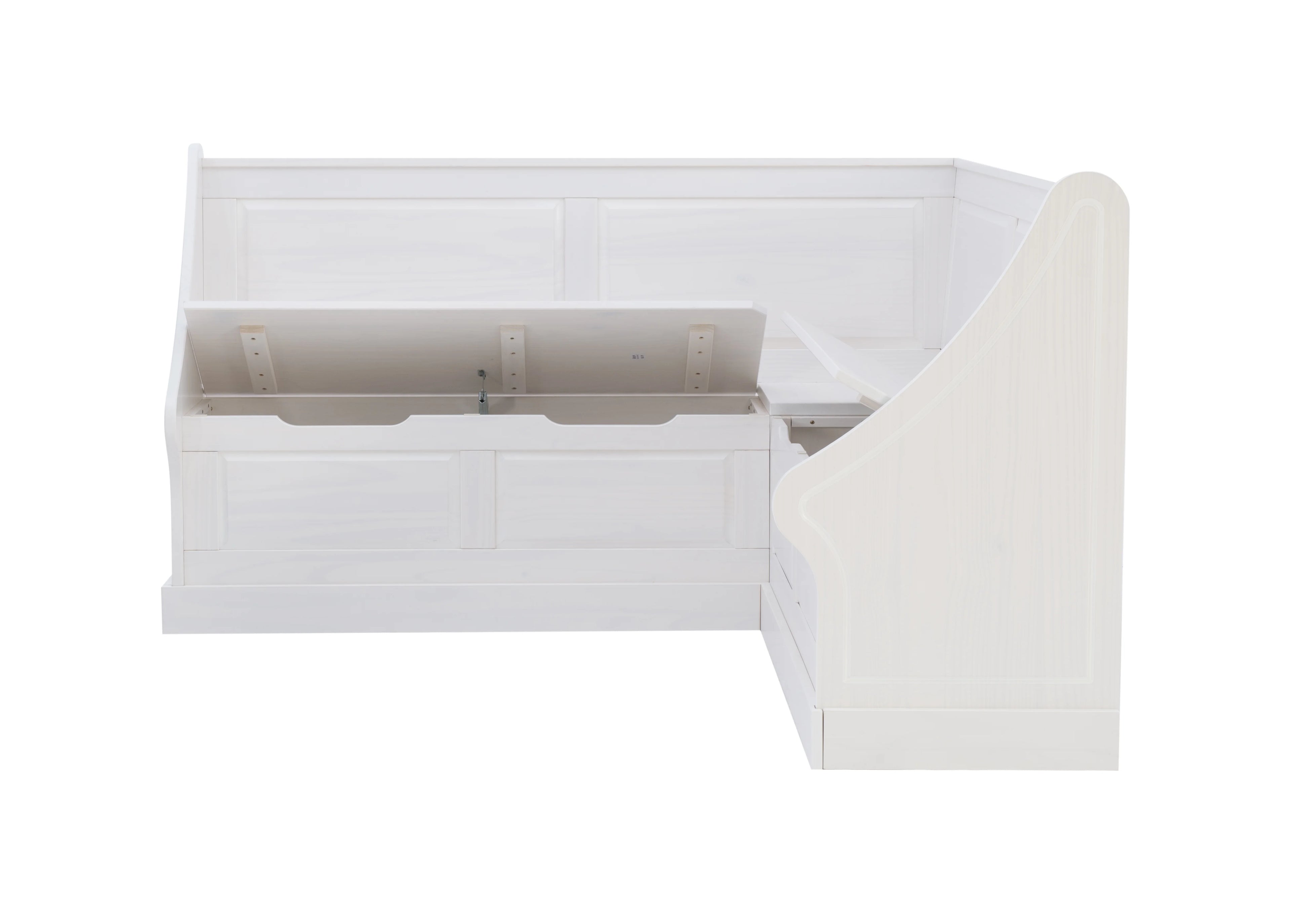 White Wood Corner Dining Bench with Storage, Seats 4 B811