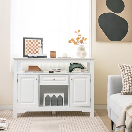 White Bar Cabinet with 12-Bottle Removable Wine Rack, 2 Doors & Drawer S925