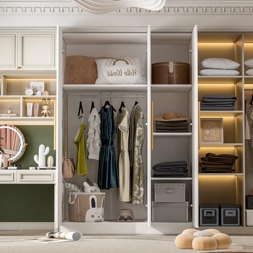 White 3 Door Armoire Wardrobe with Shelves O117