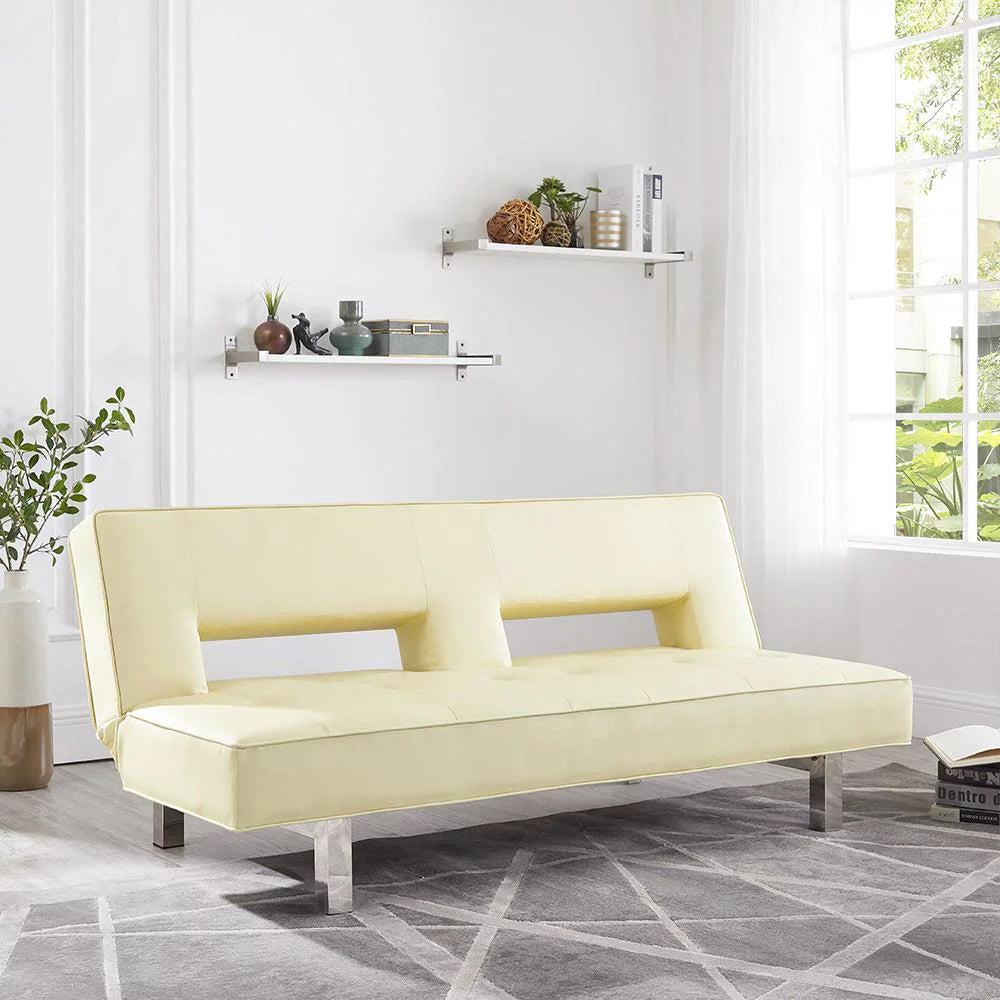 Cream Faux Leather Convertible Futon Sofa E934986