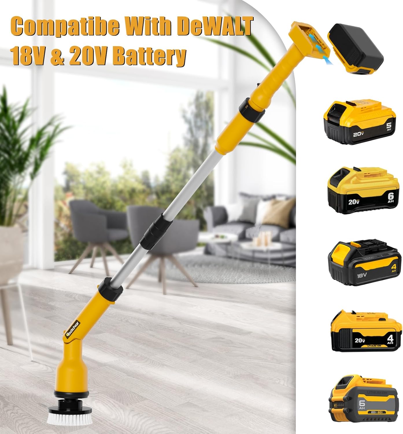 Cordless Power Spin Scrubber with Adjustable Extension Arm and 8 Replaceable Cleaning Heads O477