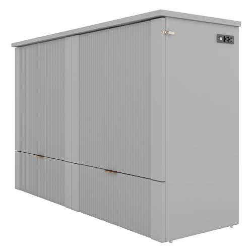 Gray Wood Murphy Bed with Storage Drawers N1485