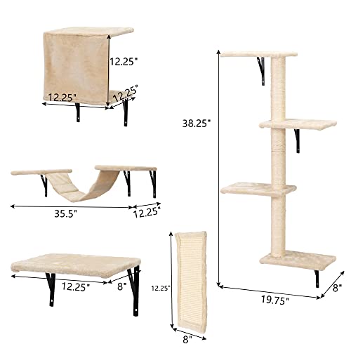 Gray 5 Piece Cat Shelves with Tree, Perch, Scratcher, Bridge & Condo U8091