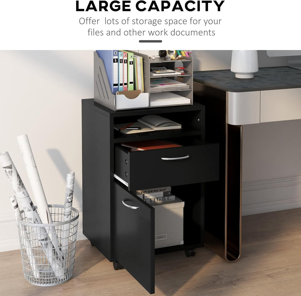 Black Mobile Storage Cabinet with Drawer and Castors X912
