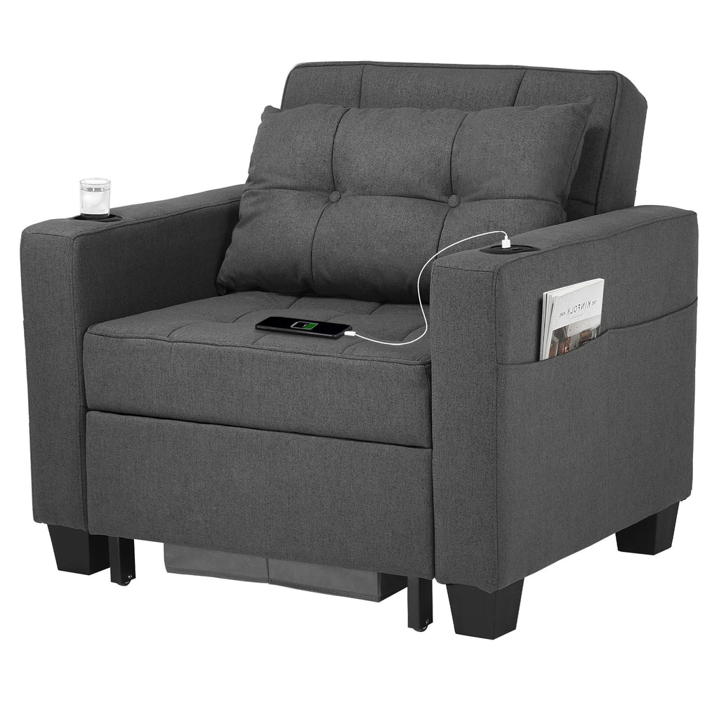 Dark Gray Linen Futon Chair Bed S5445