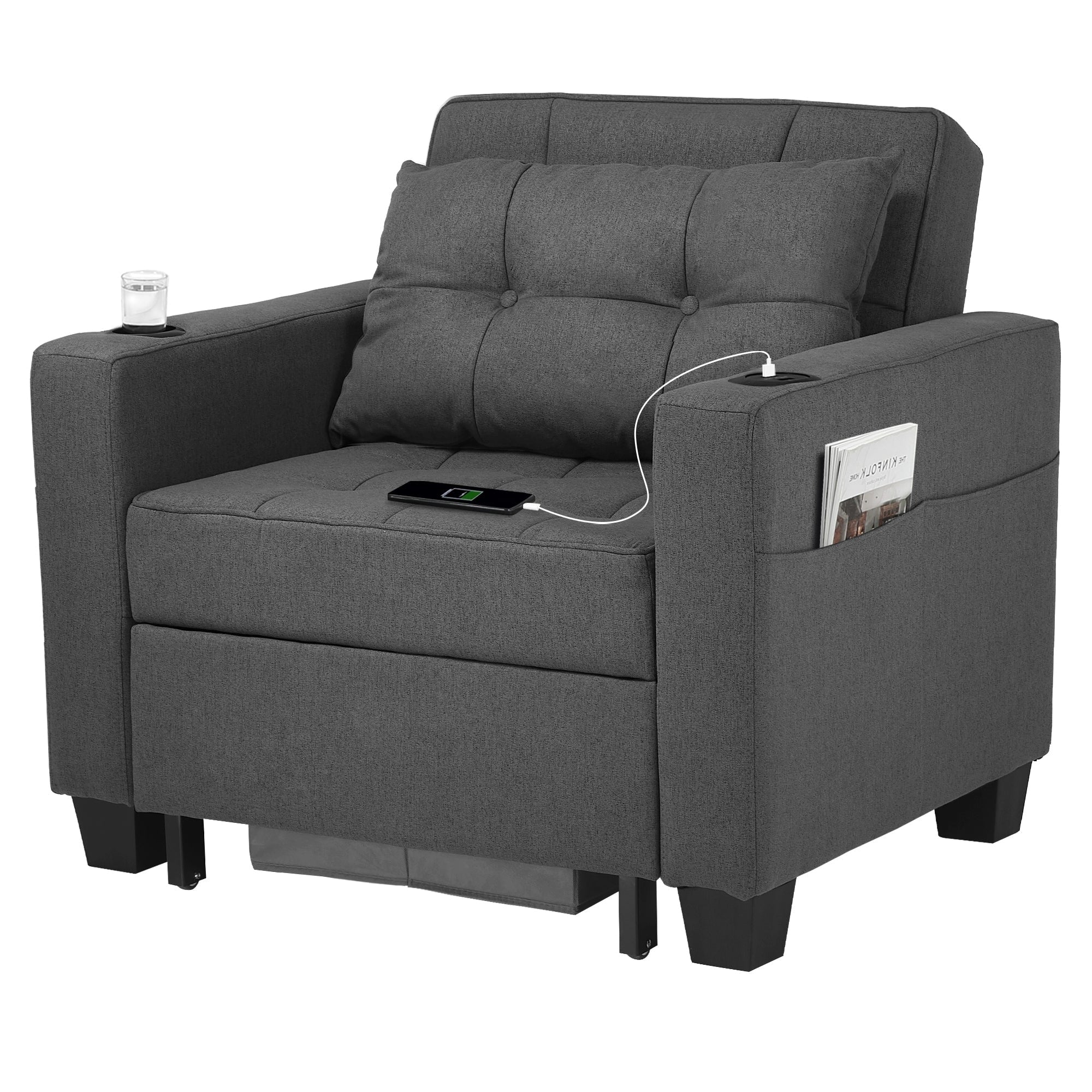 Dark Gray Linen Futon Chair Bed S5445