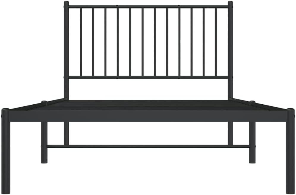 Black Metal Bed Frame with Headboard 39.4"x78.7" V531813
