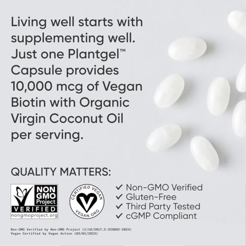 Vegan Biotin 10,000mcg with Coconut Oil, 120 Softgels B1669