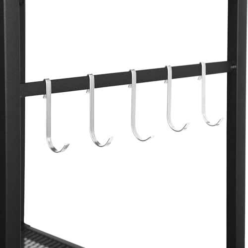 3 Tier Mesh Utility Storage Cart with Wood Look Top and Metal Frame K890054