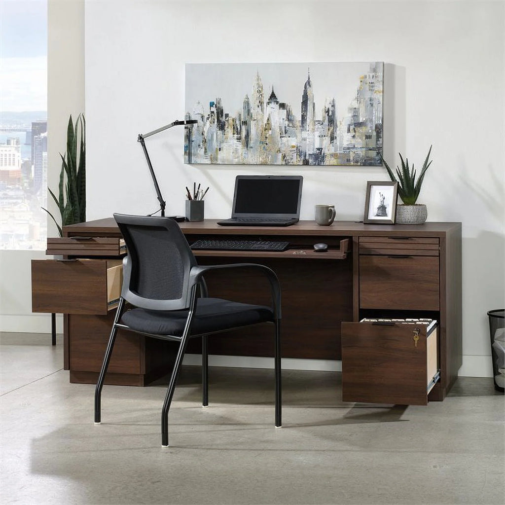 72" Wooden Computer Credenza Desk in Spiced Mahogany V43757