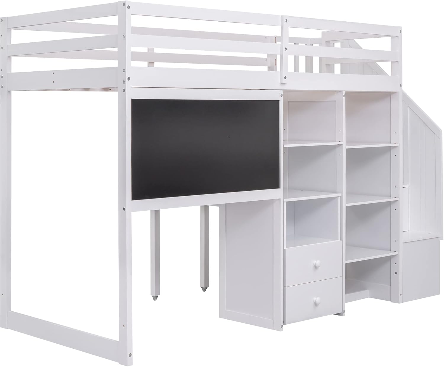 Twin Size Solid Wood Loft Bed with Stairs and Desk M3482
