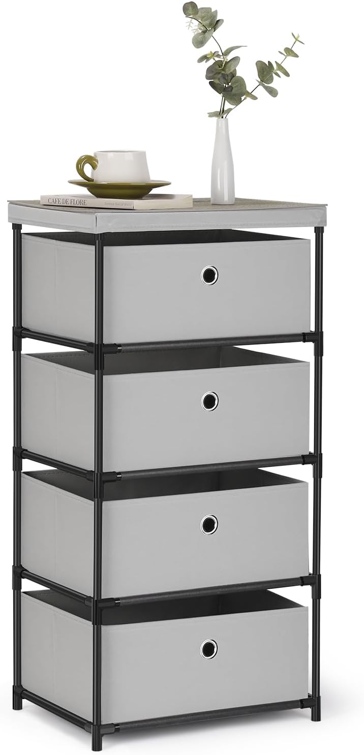Light Gray Fabric 4 Drawer Storage Dresser J49941
