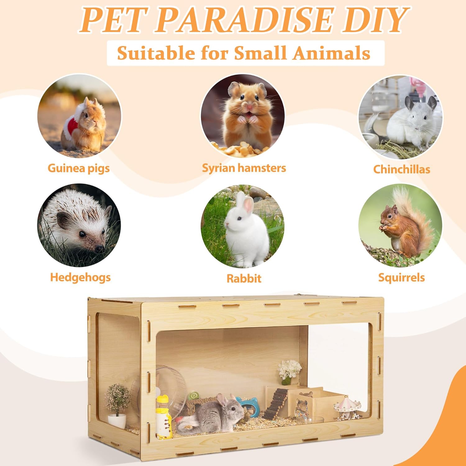 40" Large Wooden Hamster Cage with Acrylic Sheets H2853