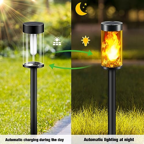 8 Packs Solar Torches with Flickering Flame Waterproof Transparent LED Solar Pathway Lights R3429